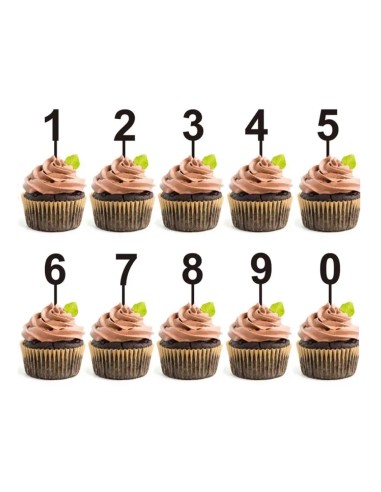 CakeDeco Cupcake Toppers Cijfer Set Strak Zwart -10st-
