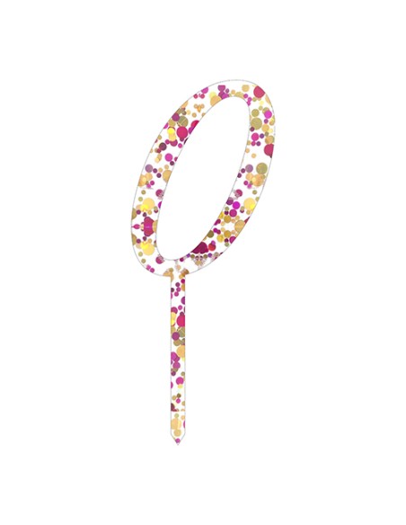 CakeDeco Taarttopper Cijfer 0 - Confetti Roze - 10cm